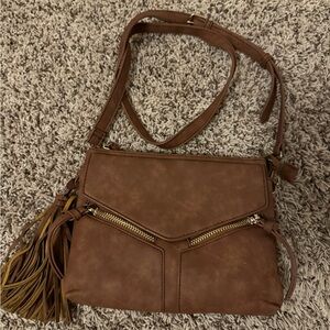 Brown Leather Boho Crossbody Bag